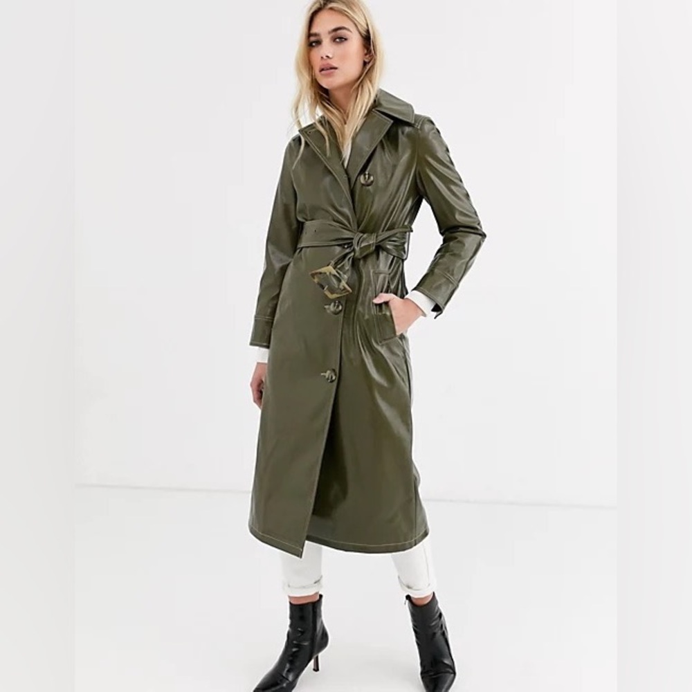 Top shop Green Vinyl Trench Coat